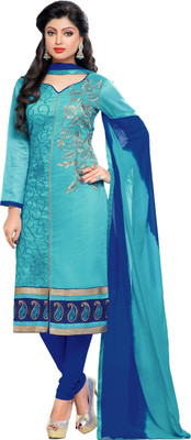 

Khushali Chanderi Self Design, Embroidered Salwar Suit Dupatta Material(Un-stitched), Dark blue;light blue