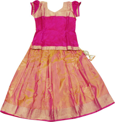 Kanakadara Girls Lehenga Choli Ethnic Wear Self Design Lehenga Choli(Yellow, Pack of 1)