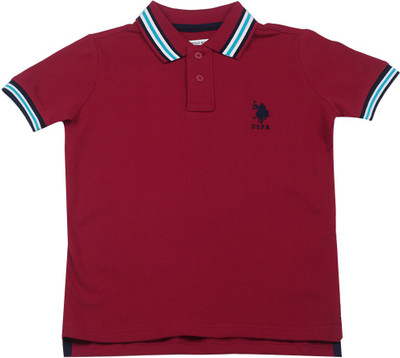 

US Polo Kids Boys Solid Cotton T Shirt(Red, Pack of 1, Me red