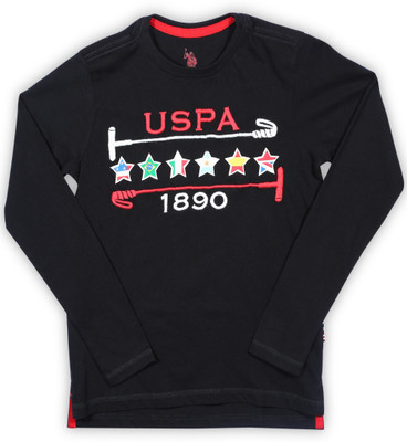 

US Polo Kids Boys Embroidered Cotton T Shirt(Black, Pack of 1