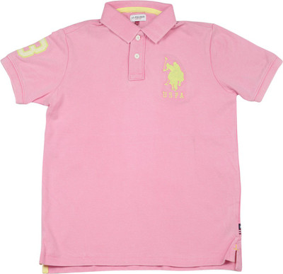 

US Polo Kids Boys Solid Cotton T Shirt(Pink, Pack of 1, Lt pink