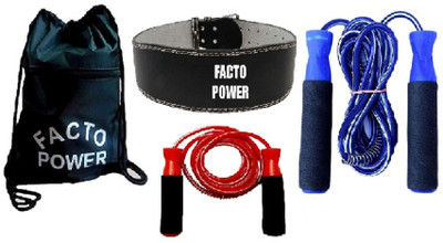 

FACTO POWER BACK PACK BAG, LEATHER FITNESS BELT AND BEARING RED AND BLUE COLOR SKIPPING ROPES Gym & Fitness Kit