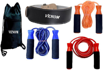 

Venom BACK PACK BAG, LEATHER FITNESS BELT AND BEARING BLUE, ORANGE AND RED COLOR SKIPPING ROPES Gym & Fitness Kit