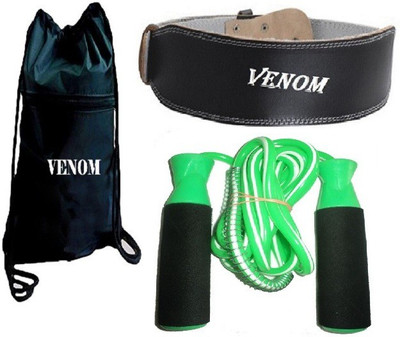 

Venom BACK PACK BAG, LEATHER FITNESS BELT AND BEARING GREEN COLOR SKIPPING ROPE Gym & Fitness Kit