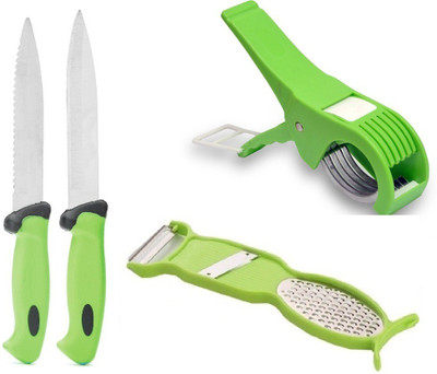 

Jen 4 pcs Combo of 2 knifes, 1 Peeler and 1 Veg. Cutter 4 Pcs Combo - (Green) Green Kitchen Tool Set(Green)