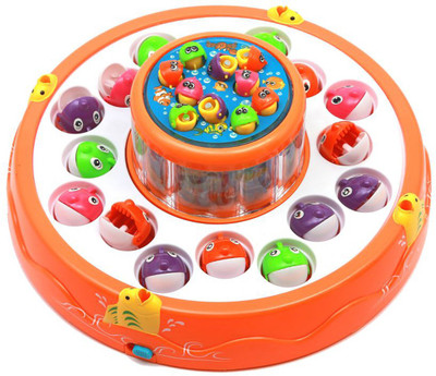 

VShine Colorful Magnetic Fishing Game Toy with 2 Rotating Ponds with Music & Light for Kids Boys and Girls - Learn to Fish(Multicolor)