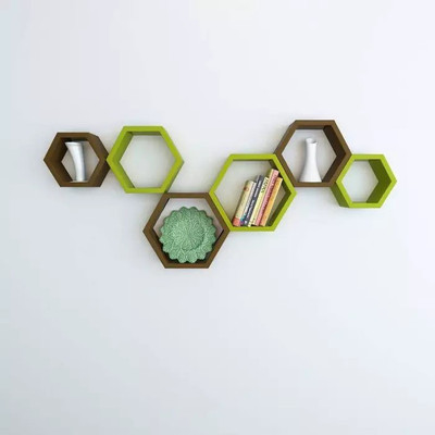 

Onlineshoppee Hexagonal MDF Wall Shelf(Number of Shelves - 6, Brown, Green)