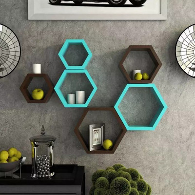 

Onlineshoppee Hexagonal MDF Wall Shelf(Number of Shelves - 6, Brown, Blue)