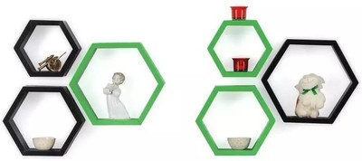 

Onlineshoppee Hexagonal MDF Wall Shelf(Number of Shelves - 6, Black, Green)