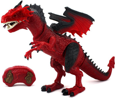 

HALO NATION Dinosaur - Remote Controlled Dragon - Walking & Roaring with Light Up Eyes & Sounds - Jurassic Park Theme(Red)