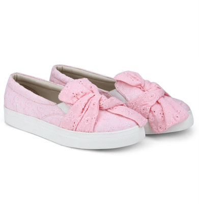 

Bootico and Co. Chikan Fabric Sneaker Slip On Sneakers For Women(Pink
