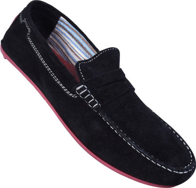 

RSI Men's Black Leather Loafers For Men(Black