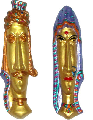 

Rasoh village hand artz rajasthani couple wall hanging decorative masks Decorative Showpiece - 20 cm(Terracotta, Multicolor)