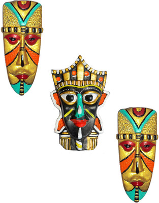 

Hand Artz Terracotta Home Decorative Wall Hanging Multicolour Egyptian Mask Combo Decorative Showpiece - 20 cm(Terracotta, Multicolor)