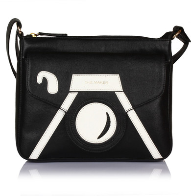 

THE MAKER Women Evening/Party Black Leatherette Sling Bag