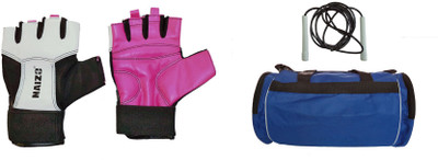 

Maizo Fitness Gym Bag Combo with Pencil Rope and Gym & Fitness Gloves (, Multicolor, Black;pink;white