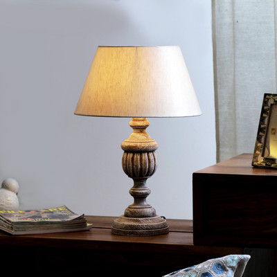 

The Décor Mart Off White Color Shade With Wooden Table Lamp Table Lamp(53 cm, White)