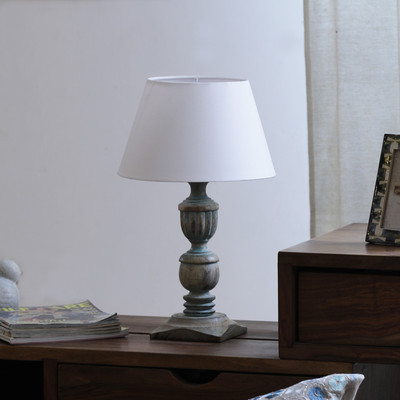 

The Décor Mart White Color Shade With Wooden Table Lamp Size Table Lamp(28 cm, White)