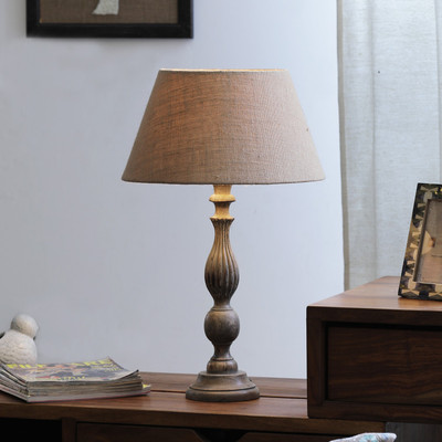 

The Décor Mart Beige Color Shade With Wooden Table Lamp Size Table Lamp(59 cm, Beige)