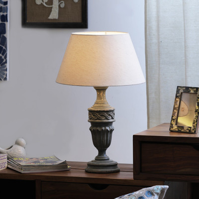 

The Décor Mart Off White Color With Shade Wooden Table Lamp Table Lamp(57 cm, White)