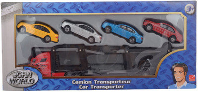 

Hamleys John World Car Transporter with 4 Cars,(Multicolor)