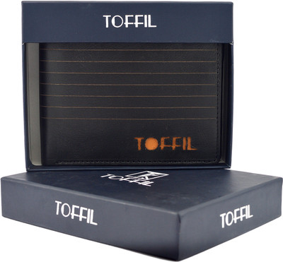 

TOFFIL Men Black, Tan Genuine Leather Wallet(4 Card Slots), Black and tan