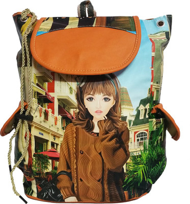 

Luxminet digital print backpack for girls 3 L Backpack(Green), Brown