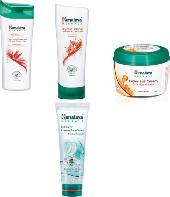 

Himalaya dryness defense protein shampoo, dryness defense protein conditioner,protein hair cream, lemon face wash(Set of 4)