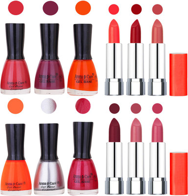 

Aroma Care Wholesale Rate Combo of Nail Polish and Rythm Lipstick 649(Set of 12)