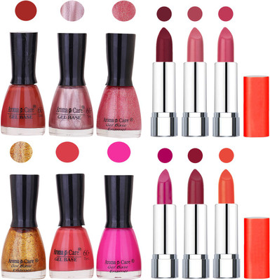 

Aroma Care Wholesale Rate Combo of Nail Polish and Rythm Lipstick 589(Set of 12)