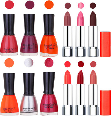 

Aroma Care Wholesale Rate Combo of Nail Polish and Rythm Lipstick 633(Set of 12)