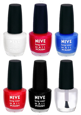 

Nive Colour Blast Nail Lacquer (Set of 6 Nail Polish) White,Clear,Blue,Red,Black,Pink(Pack of 6)