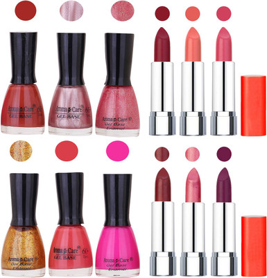

Aroma Care Wholesale Rate Combo of Nail Polish and Rythm Lipstick 583(Set of 12)
