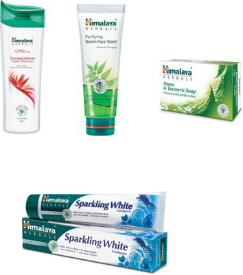 

Himalaya dryness defense protein shampoo, sparkling white paste, neem soap, neem face wash(Set of 4)