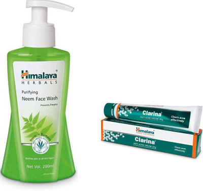 

Himalaya Purifying Neem Face Wash, Clarina Anti Acne Cream(Set of 2)