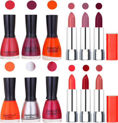 

Aroma Care Wholesale Rate Combo of Nail Polish and Rythm Lipstick 639(Set of 12)
