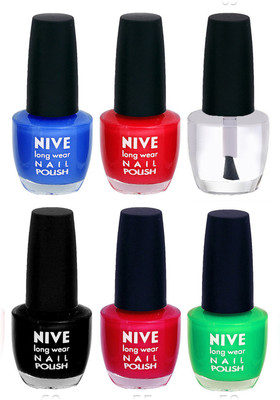 

Nive Colour Blast Nail Lacquer (Set of 6 Nail Polish) Clear,Blue,Red,Black,Pink,Green(Pack of 6)