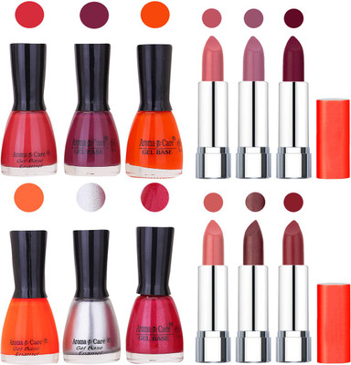 

Aroma Care Wholesale Rate Combo of Nail Polish and Rythm Lipstick 641(Set of 12)