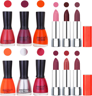 

Aroma Care Wholesale Rate Combo of Nail Polish and Rythm Lipstick 605(Set of 12)