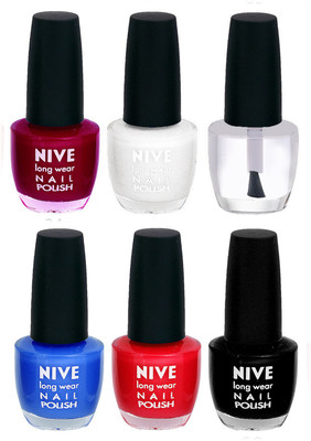 

Nive Colour Blast Nail Lacquer (Set of 6 Nail Polish) Pink,White,Clear,Blue,Red,Black(Pack of 6)