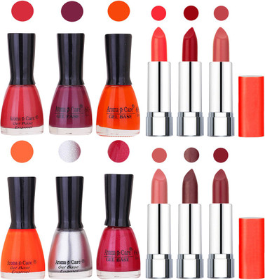 

Aroma Care Wholesale Rate Combo of Nail Polish and Rythm Lipstick 650(Set of 12)