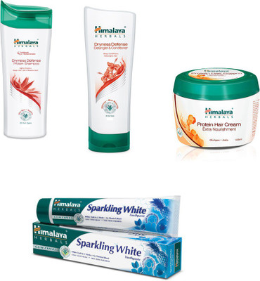 

Himalaya dryness defense protein shampoo, dryness defense protein conditioner,protein hair cream, sparkling white paste(Set of 4)
