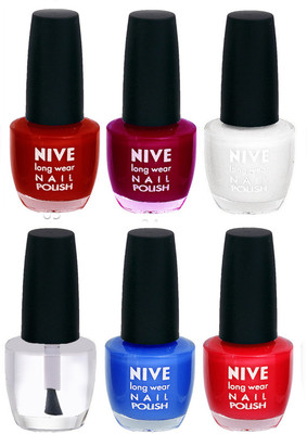 

Nive Colour Blast Nail Lacquer (Set of 6 Nail Polish) Red,Pink,White,Clear,Blue,Red(Pack of 6)