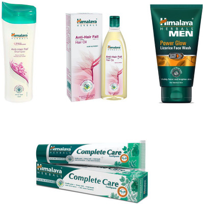 

Himalaya anti hair fall shampoo, anti hair fall hair oil complete care paste, power glow face wash(Set of 4)