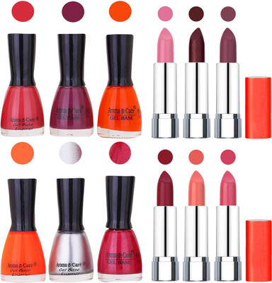 

Aroma Care Wholesale Rate Combo of Nail Polish and Rythm Lipstick 608(Set of 12)