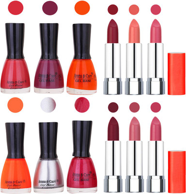 

Aroma Care Wholesale Rate Combo of Nail Polish and Rythm Lipstick 645(Set of 12)