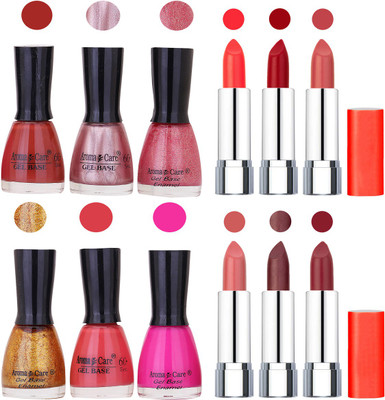 

Aroma Care Wholesale Rate Combo of Nail Polish and Rythm Lipstick 585(Set of 12)