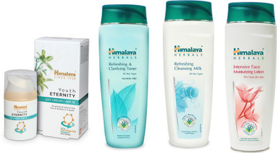 

Himalaya Youth Eternity Day Cream, Refreshing Cleansing Milk, Refreshing & Clarifying Toner, Intensive Face Moisturizing Lotion(Set of 4)