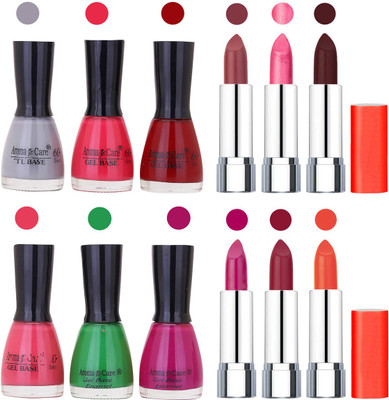 

Aroma Care Wholesale Rate Combo of Nail Polish and Rythm Lipstick 701(Set of 12)