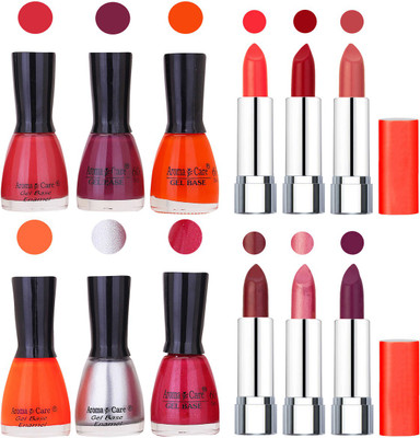 

Aroma Care Wholesale Rate Combo of Nail Polish and Rythm Lipstick 652(Set of 12)
